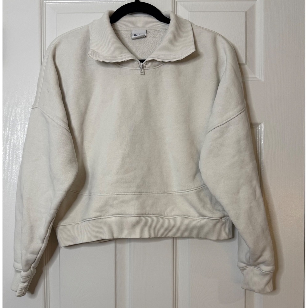 Outdoor Voices Cropped Cream Quarter Zip Pullover Sweatshirt Women's M